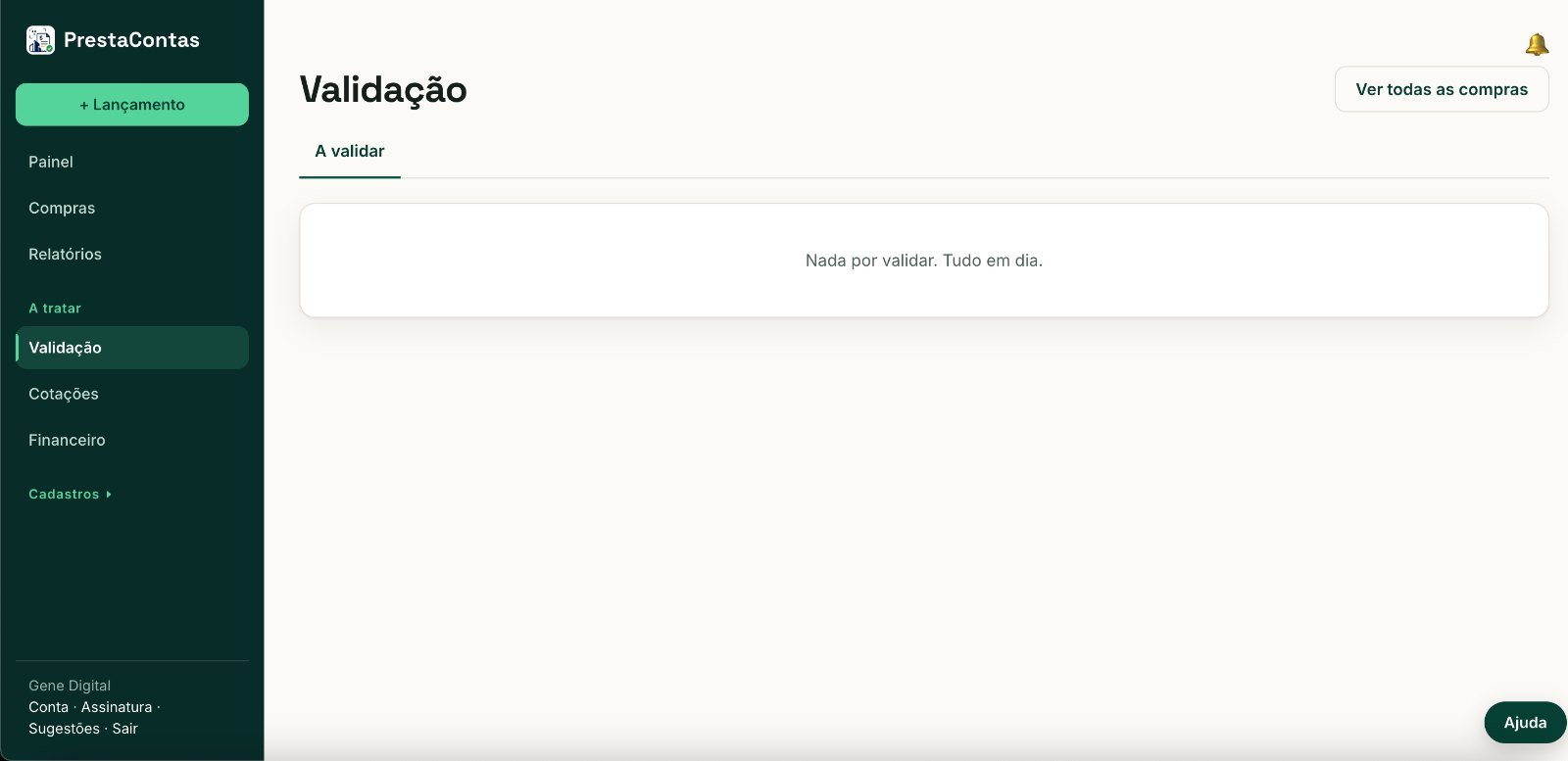 Tela de validação de lançamentos no PrestaContas